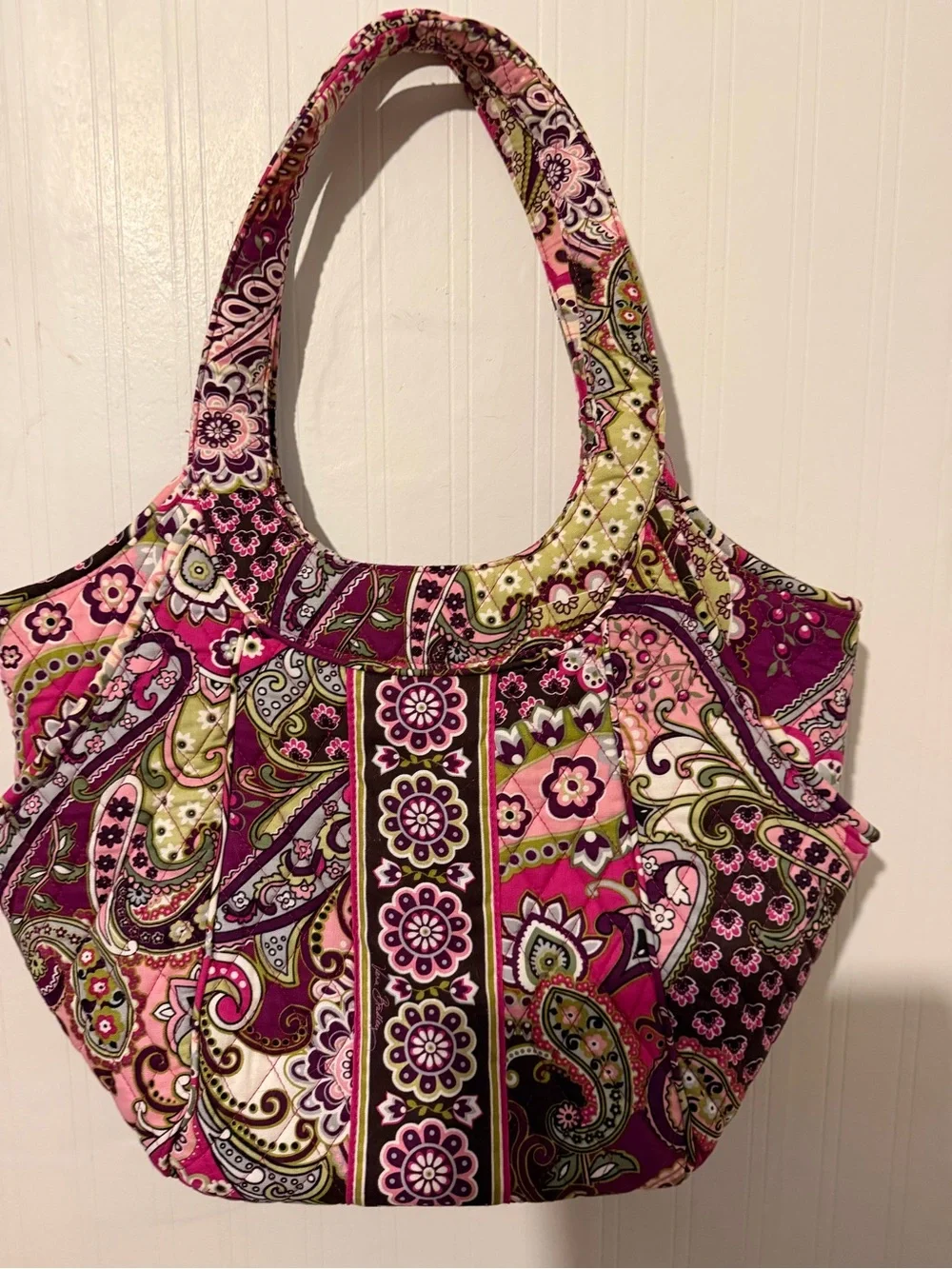 Vera Bradley Quilted Paisley Tote Bag in Pink and Green